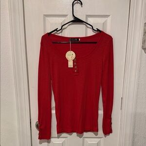 Women's Red Long Sleeve Top with Button Details